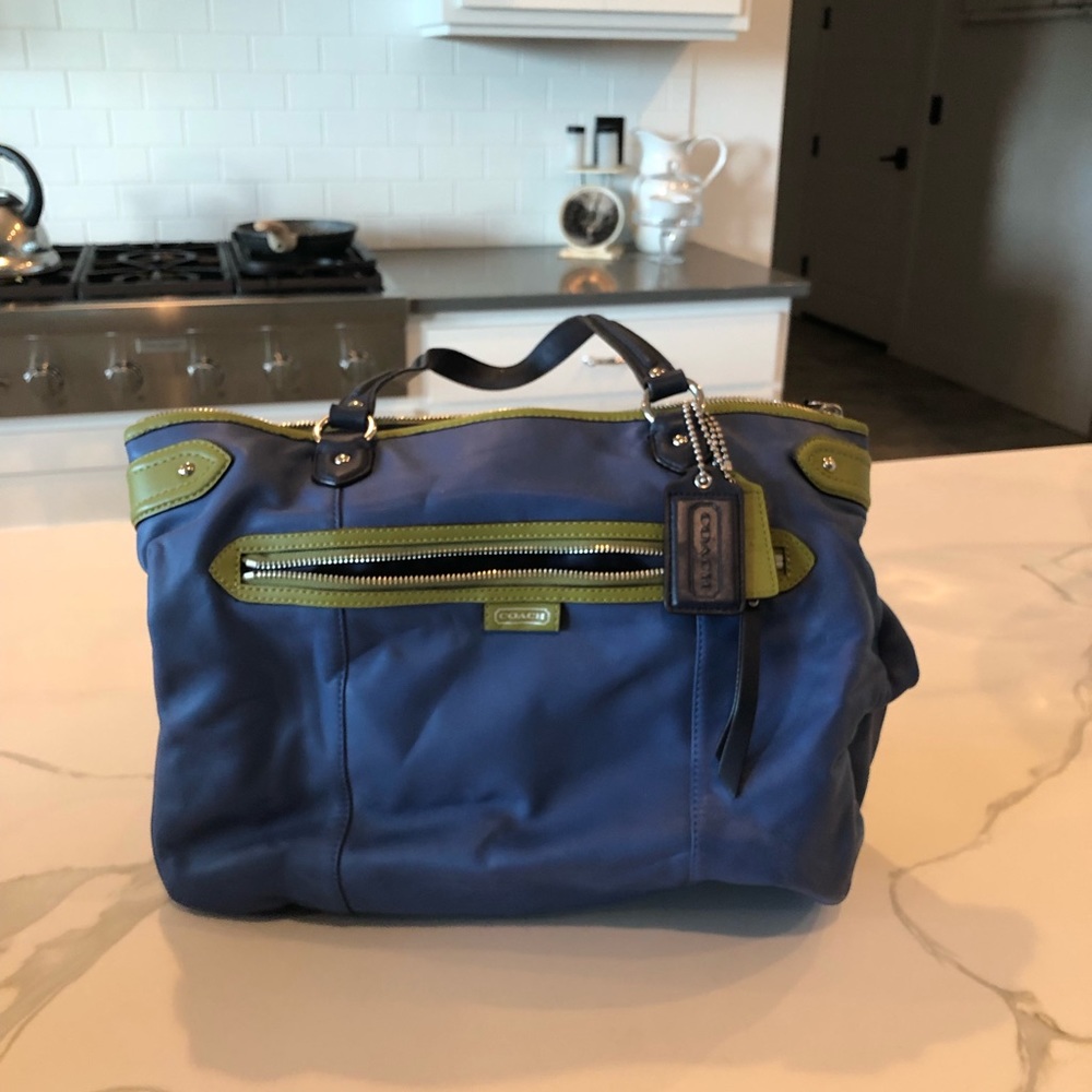Blue and green Coach Tote